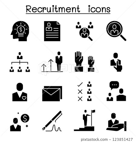 Job, Recruitment, interview, staff, employee icon set in glyph style Job, Recruitment, interview, staff, employee icon set in glyph style 123851427