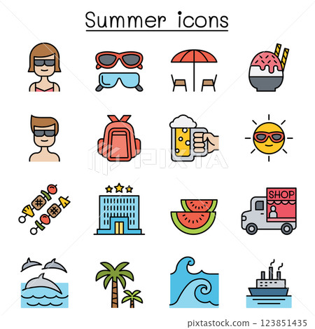 Summer icon set in colorline style Summer icon set in colorline style 123851435