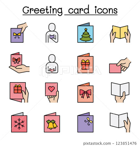 Greeting card icon set in colorline style 123851476