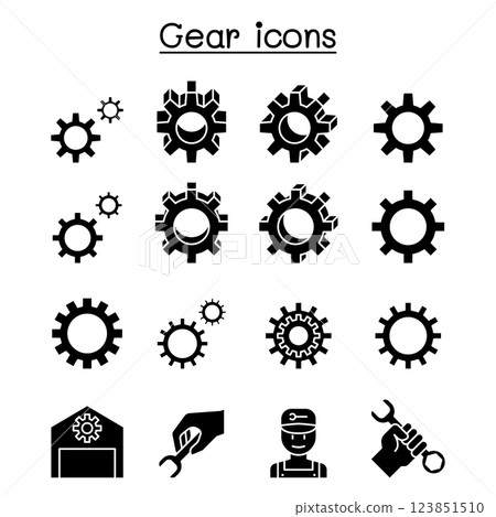 Gear, fix, maintenance, repairman icon set in glyph style Gear, fix, maintenance, repairman icon set in glyph style 123851510