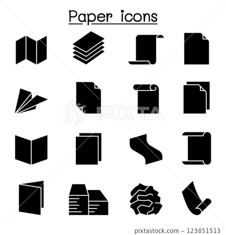Paper and Document icon set in glyph style Paper and Document icon set in glyph style 123851513