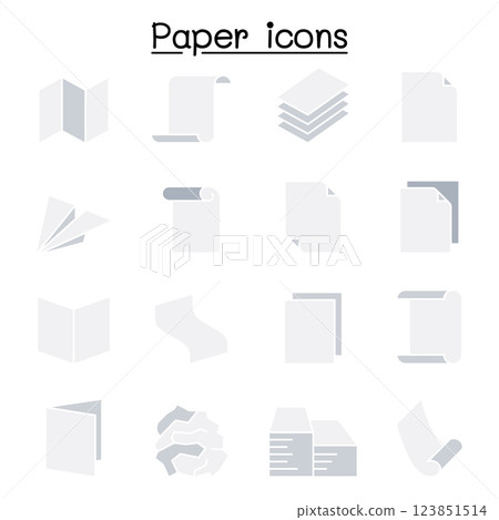 Paper and Document icon set in flat color style 123851514