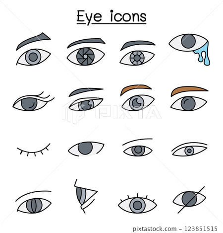 Eye icon set in colorline style Eye icon set in colorline style 123851515