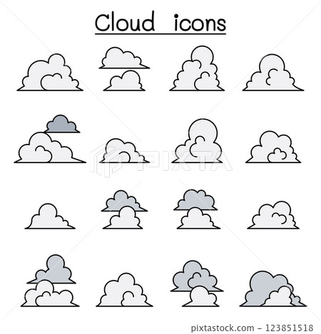 Cloud icon set in colorline style Cloud icon set in colorline style 123851518