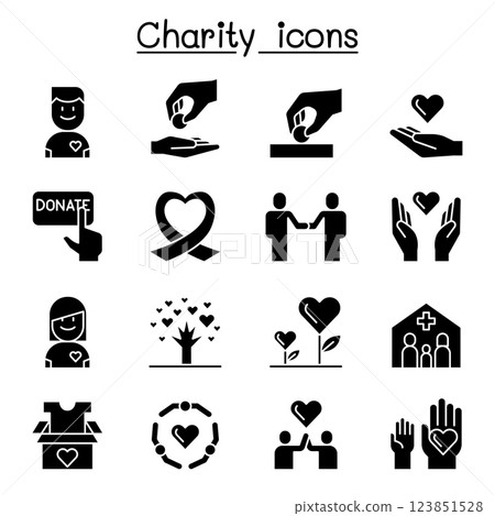 Charity, volunteer,sympathy and helping icon set in glyph style Charity, volunteer,sympathy and helping icon set in glyph style 123851528