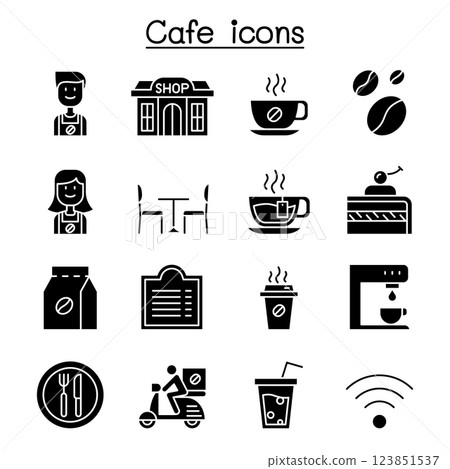 Cafe, Coffee icon set in glyph style 123851537