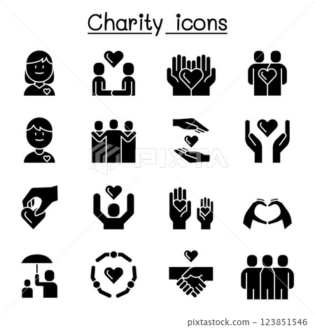 Charity, Kindness, Friendship, care icon set in glyph style Charity, Kindness, Friendship, care icon set in glyph style 123851546