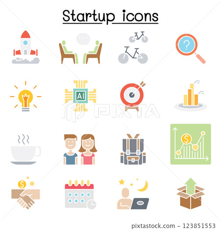 Startup icon set in flat color style Startup icon set in flat color style 123851553