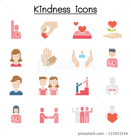 Kindness, Care, volunteer icon set in flat color style Kindness, Care, volunteer icon set in flat color style 123851556