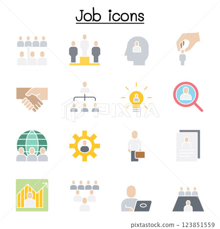human resources icon set in thin lines style in flat color style 123851559