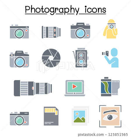 Photography icon set in flat color style Photography icon set in flat color style 123851565