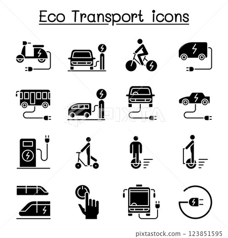 Eco transport icon set in thin linestyle in glyph style Eco transport icon set in thin linestyle in glyph style 123851595