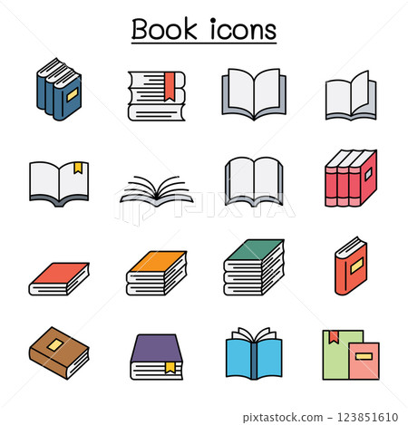 Book icon set in colorline style 123851610