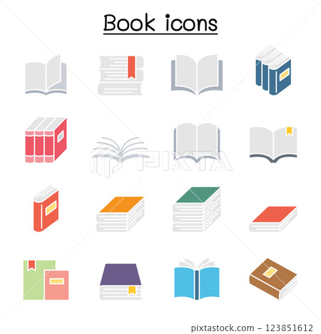 Book icon set in flat color style Book icon set in flat color style 123851612