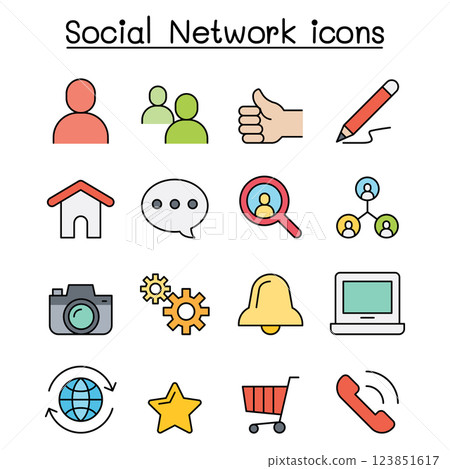 Social network icon set in colorline style 123851617
