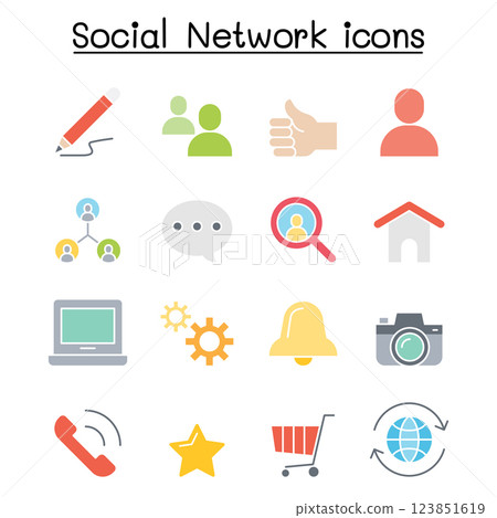 Social network icon set in flat color style 123851619
