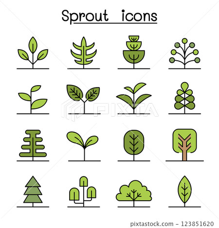 Sprout icon set in colorline style Sprout icon set in colorline style 123851620