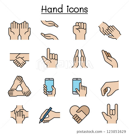 Hand icon set in colorline style 123851629