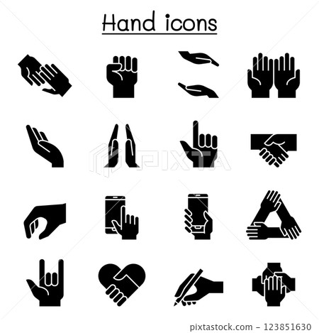 Hand icon set in glyph style 123851630