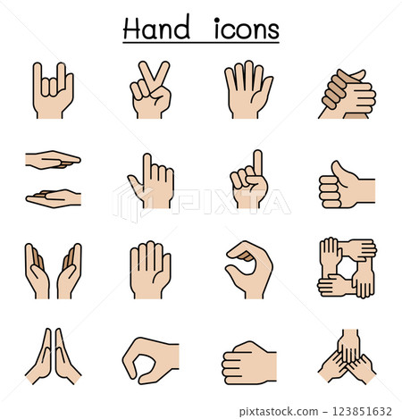 Hand icon set in colorline style 123851632