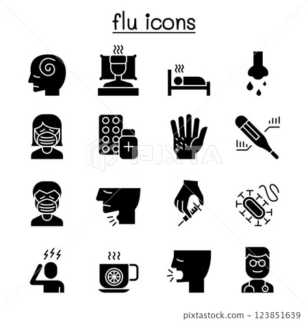 Cold, flu, allergy and sick icon set in glyph style 123851639