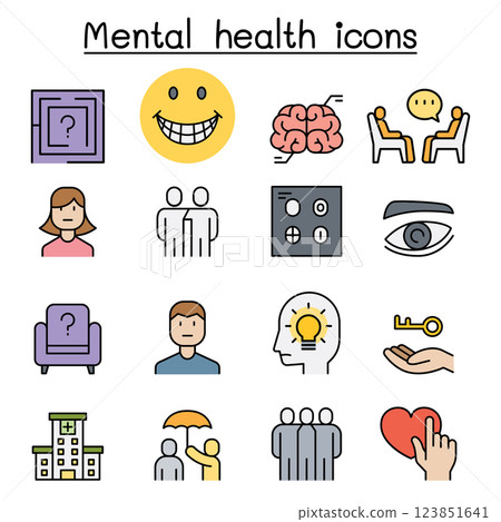 Mental health icon set in colorline style 123851641