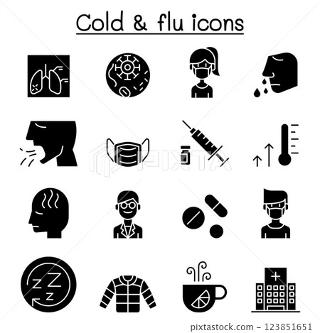 Cold, flu, allergy and sick icon set in glyph style Cold, flu, allergy and sick icon set in glyph style 123851651