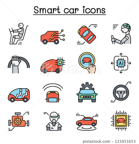 smart car icon set in colorline style smart car icon set in colorline style 123851653