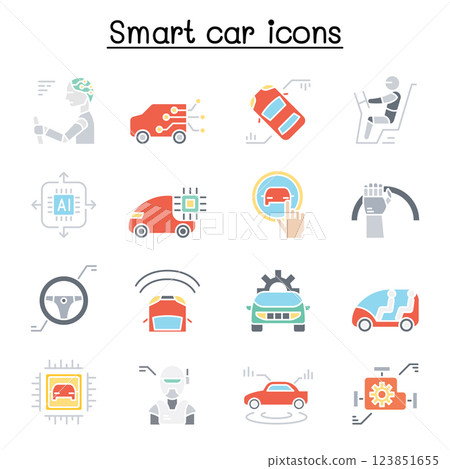 smart car icon set in flat color style smart car icon set in flat color style 123851655