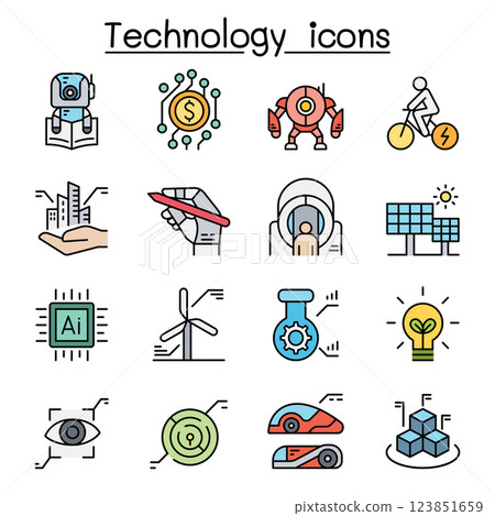 Technology icon set in colorline style 123851659