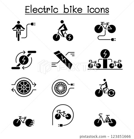 Electric bike icon set in glyph style Electric bike icon set in glyph style 123851666