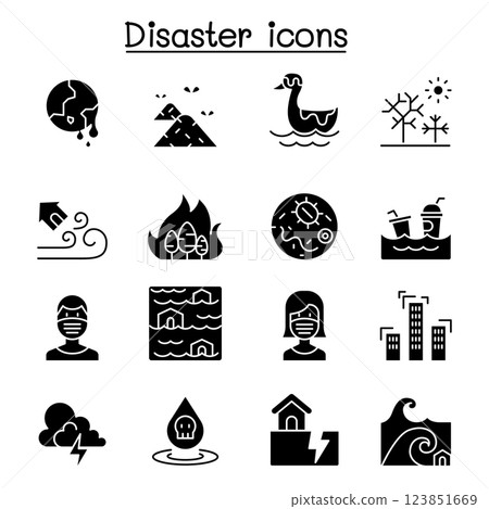 Disaster, pollution icon set in glyph style 123851669
