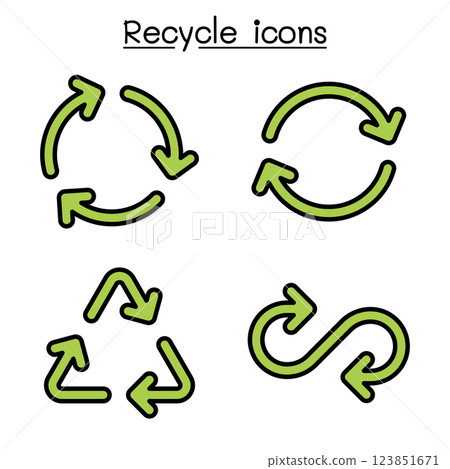 Recycle icon set in outline style in colorline style 123851671