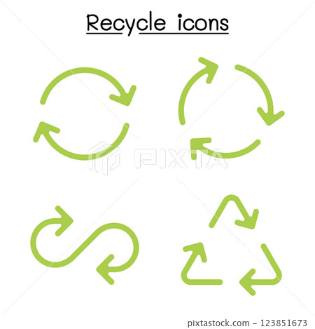 Recycle icon set in outline style in flat color style Recycle icon set in outline style in flat color style 123851673