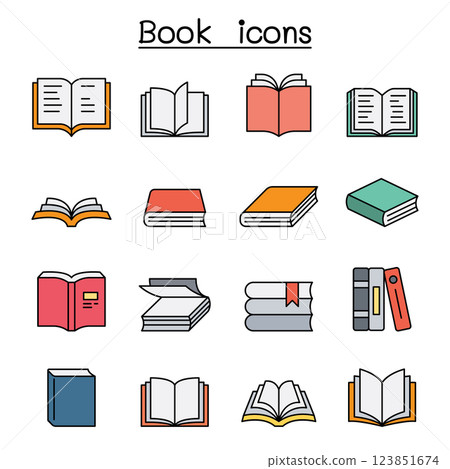 Book icon set in colorline style 123851674