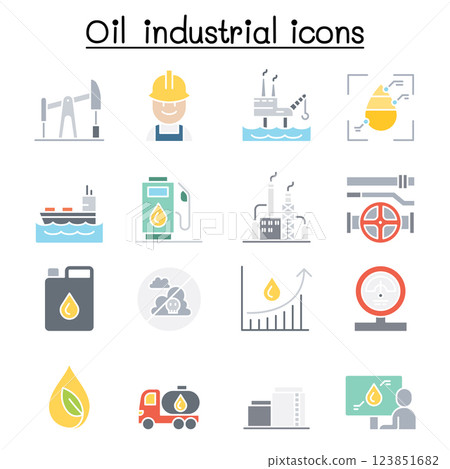Oil icon set in flat color style 123851682