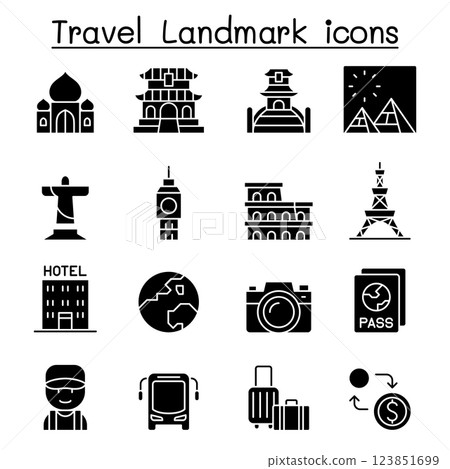 Travel landmark icon set in glyph style Travel landmark icon set in glyph style 123851699