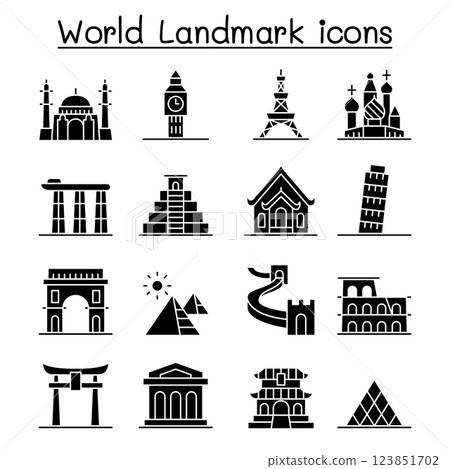 World landmark icon set in glyph style World landmark icon set in glyph style 123851702