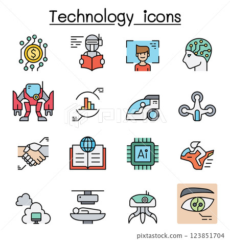 Technology icon set in colorline style 123851704