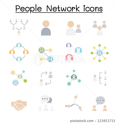 Social network, People network icon set in flat color style 123851715