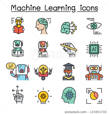 Machine learning icon set in colorline style 123851716
