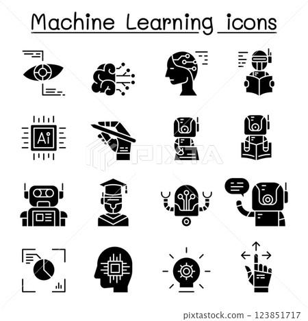 Machine learning icon set in glyph style Machine learning icon set in glyph style 123851717