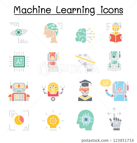 Machine learning icon set in flat color style 123851718