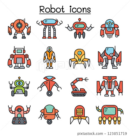 Robot icon set in colorline style 123851719