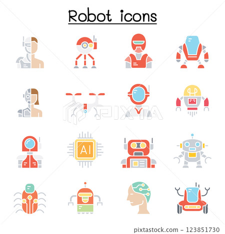 Robot icon set in flat color style Robot icon set in flat color style 123851730