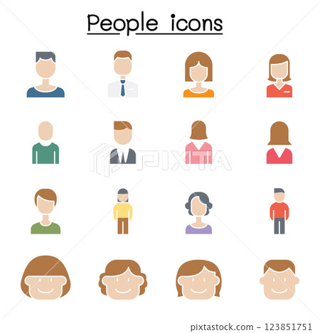 People icon set in flat color style 123851751
