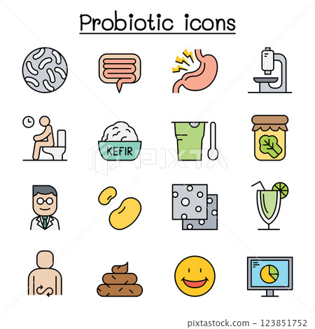 Probiotics bacteria icon set in colorline style Probiotics bacteria icon set in colorline style 123851752
