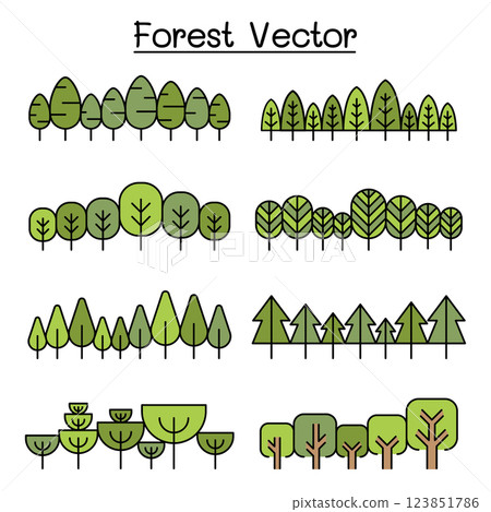 Forest pattern, forest background, Landscape vector illustration graphic design in colorline style 123851786