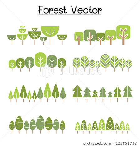 Forest pattern, forest background, Landscape vector illustration graphic design in flat color style Forest pattern, forest background, Landscape vector illustration graphic design in flat color style 123851788