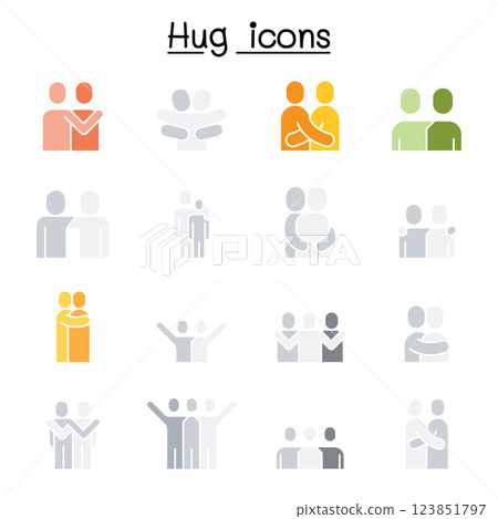 Lover, hug, friendship, relationship icon set in flat color style 123851797